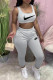 Grey Casual Sportswear Print Vests Pants O Neck Sleeveless Two Pieces