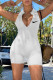 White Casual Sportswear Print Basic Zipper Collar Sleeveless Skinny Romper