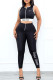 Black Casual Sportswear Patchwork Printing Zipper Collar Sleeveless Two Pieces
