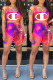 Red Casual Sportswear Print Tie-dye U Neck Sleeveless Two Pieces