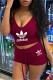Red Fashion Casual Print Backless Spaghetti Strap Sleeveless Two Pieces