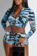 Blue Fashion Casual Print Basic Zipper Collar Long Sleeve Two Pieces