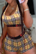 Yellow Sexy Print Patchwork U Neck Sleeveless Two Pieces