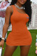 Orange Fashion Sexy Print Backless One Shoulder Sleeveless Dress Dresses