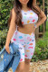White Sexy Print Hollowed Out Patchwork Frenulum O Neck Sleeveless Two Pieces