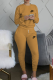 Apricot Casual Print Patchwork O Neck Long Sleeve Two Pieces
