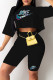 Black Fashion Casual Print Basic O Neck Short Sleeve Two Pieces