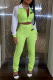 Fluorescent Green Casual Print Patchwork Turndown Collar Long Sleeve Two Pieces