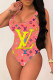 Pink Fashion Sexy Print Backless Swimwears