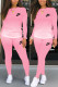 Pink Fashion Casual Print Basic O Neck Long Sleeve Two Pieces