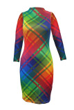 Colour Fashion Casual Print Basic Half A Turtleneck A Line Dresses