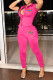 Rose Red Fashion Casual Embroidery Basic Turndown Collar Short Sleeve Two Pieces