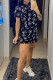 Black Fashion Casual Print Basic Turndown Collar Short Sleeve Dress