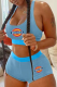Sky Blue Casual Print Patchwork U Neck Sleeveless Two Pieces