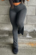 Dark Gray Casual Solid Slit Boot Cut High Waist Speaker Solid Color Bottoms