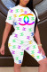 White Fashion Casual Print Basic O Neck Short Sleeve Two Pieces