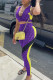 Purple Sportswear Print Patchwork Zipper Collar Sleeveless Two Pieces