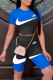 Blue Black Fashion Casual Print Patchwork O Neck Short Sleeve Two Pieces