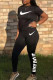 Black Fashion Sportswear Print Basic O Neck Short Sleeve Two Pieces