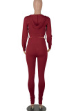 Pink Casual Solid Patchwork Frenulum Hooded Collar Long Sleeve Two Pieces