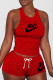 Red Casual Sportswear Embroidery Vests O Neck Sleeveless Two Pieces