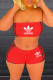 Red Casual Solid Printing Strapless Two Pieces