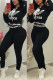 Black Fashion Casual Letter Print Basic Hooded Collar Long Sleeve Two Pieces