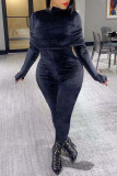 Black Sexy Solid Patchwork Fold Turtleneck Skinny Jumpsuits