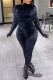 Black Sexy Solid Patchwork Fold Turtleneck Skinny Jumpsuits