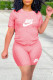 Pink Fashion Casual Letter Print Basic O Neck Short Sleeve Two Pieces