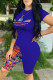 Royal Blue Fashion Casual Print Patchwork O Neck Short Sleeve Two Pieces