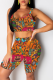 Orange Sexy Print Patchwork U Neck Sleeveless Two Pieces
