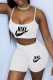 Cream White Sexy Print Patchwork Spaghetti Strap Sleeveless Two Pieces