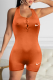 Tangerine Red Casual Print Backless Halter Skinny Rompers