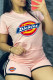 Light Pink Fashion Casual Print Basic O Neck Short Sleeve Two Pieces