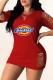 Red Fashion Sexy Print Ripped O Neck Short Sleeve Dress