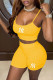 Yellow Casual Embroidery Patchwork Spaghetti Strap Two Pieces