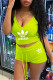 Fluorescent Green Sexy Casual Print Backless V Neck Sleeveless Two Pieces