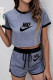 Grey Casual Sportswear Print Basic O Neck Short Sleeve Two Pieces