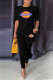 Black Casual Print Fold O Neck Half Sleeve Two Pieces