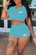 Light Blue Casual Solid Embroidered Patchwork Turndown Collar Short Sleeve Two Pieces