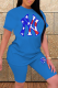 Sky Blue Casual Print Patchwork O Neck Short Sleeve Two Pieces