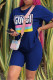Dark Blue Fashion Casual Print Basic O Neck Short Sleeve Two Pieces