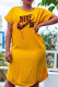 Yellow Casual Print Patchwork O Neck Irregular Dress Dresses