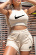 Cream White Casual Sportswear Print Basic O Neck Sleeveless Two Pieces