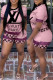 Pink Fashion Casual Print Basic O Neck Short Sleeve Two Pieces