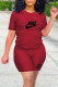 Purplish Red Fashion Casual Letter Print Basic O Neck Short Sleeve Two Pieces