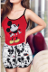 Red Sexy Print Patchwork Spaghetti Strap Sleeveless Two Pieces