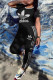 Black Fashion Casual Print Basic O Neck Short Sleeve Two Pieces
