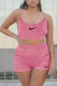 Pink Sportswear Patchwork Embroidered Hollowed Out Spaghetti Strap Sleeveless Two Pieces